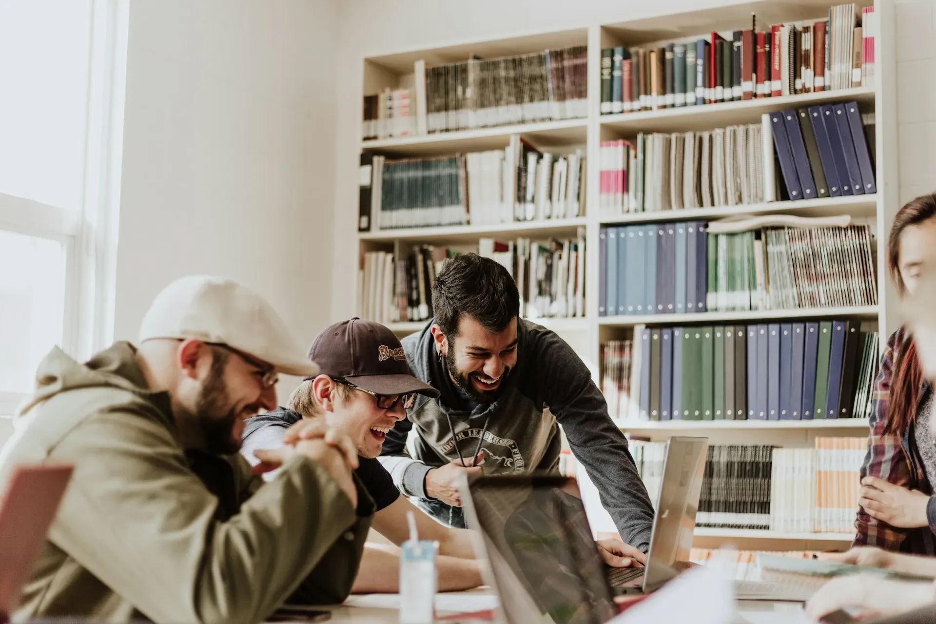 Students studying together in a university library